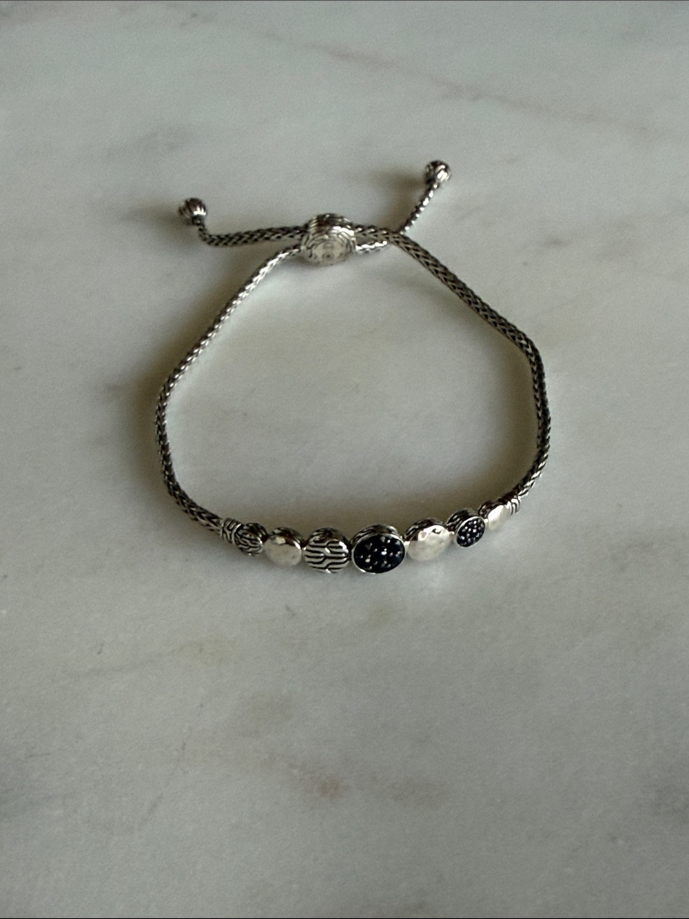 John Hardy Dot Pull Through Bracelet in Sterling Silver with Black Spinel